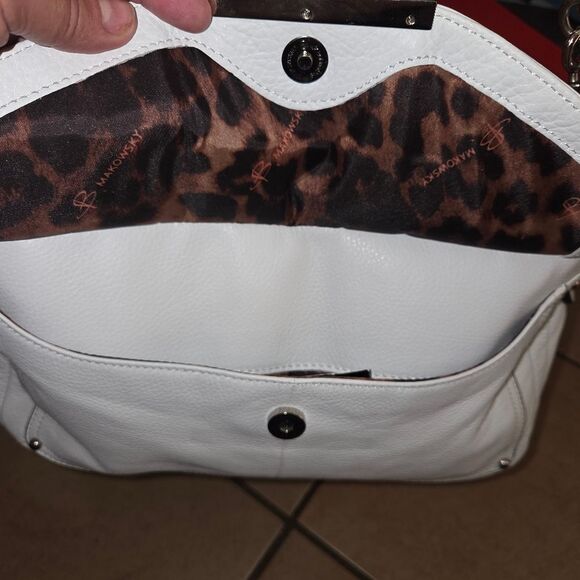 B. Makowsky Vintage White Pebble  Leather Shoulder Bag Purse - Picture 10 of 16